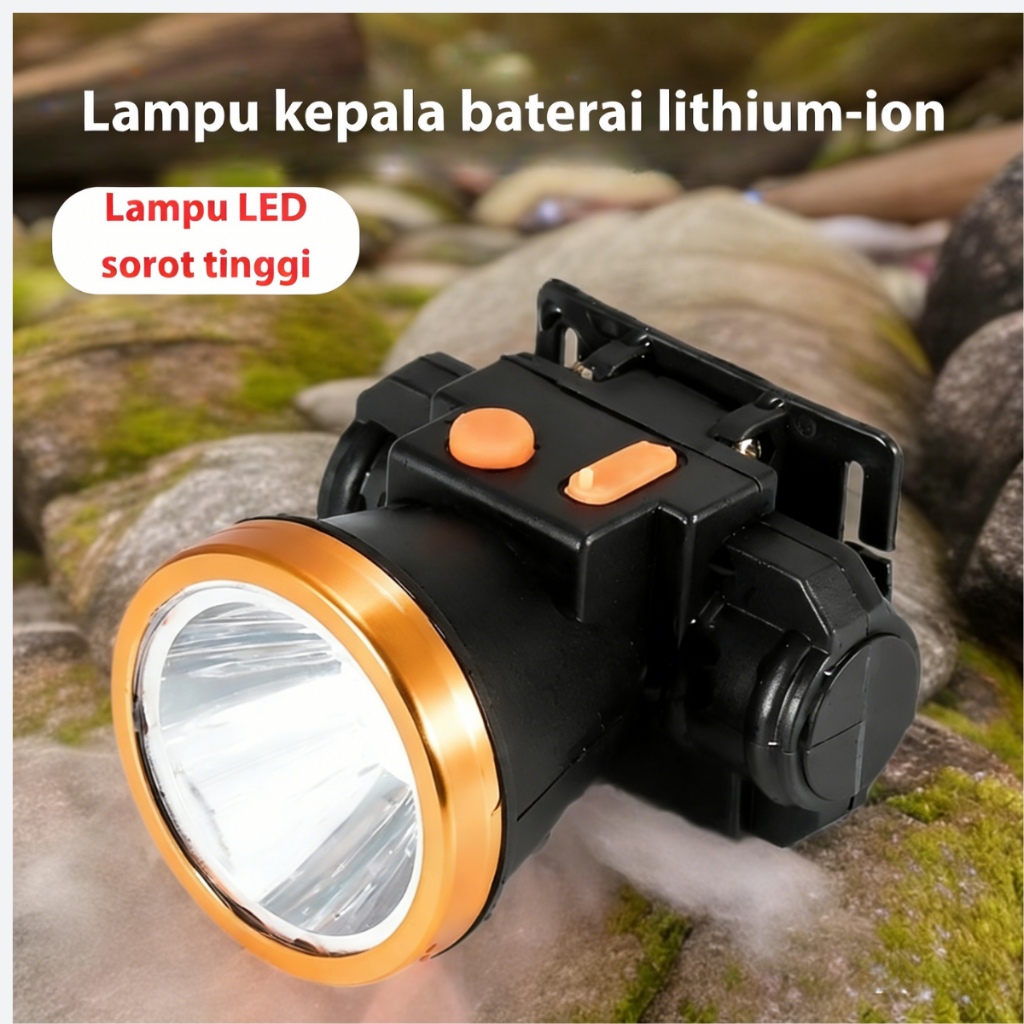 Headlamp Senter,Lampu Senter Kepala LED Headlamp Battery Lithium Lampu Gunung Camping Hiking Senter 