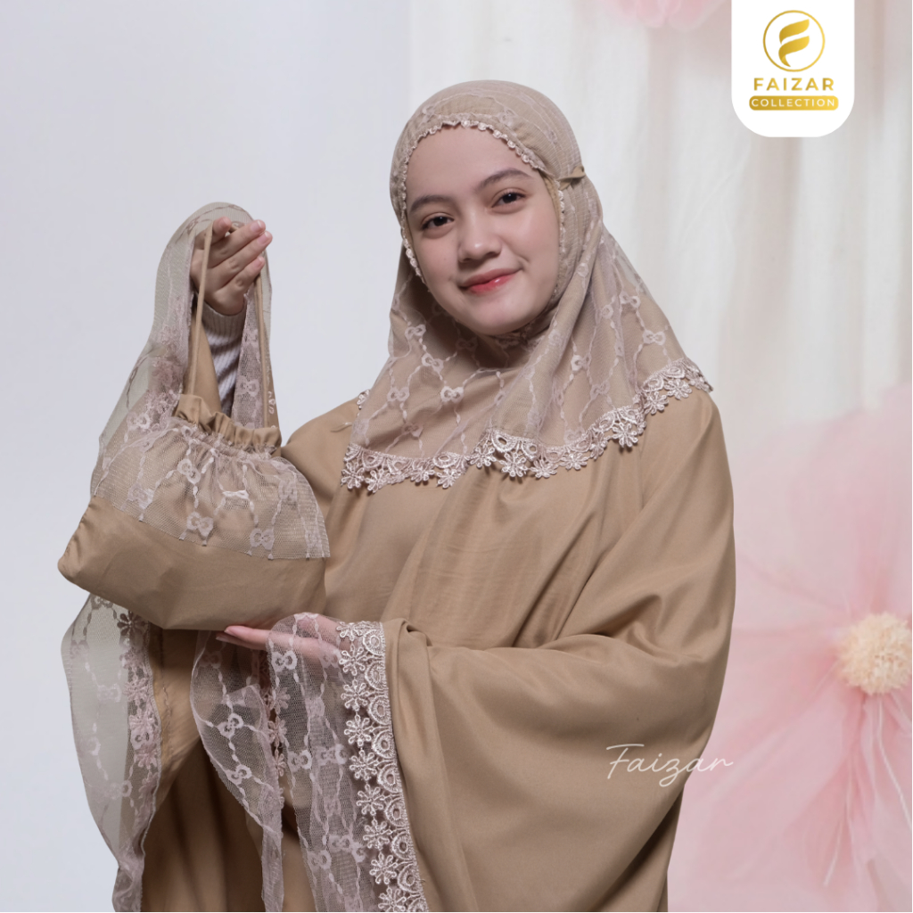 FAIZAR COLLECTION - Mukena Anak Safira Katun Premium Usia 8-13 Tahun  Brokat Tile Renda Mewah