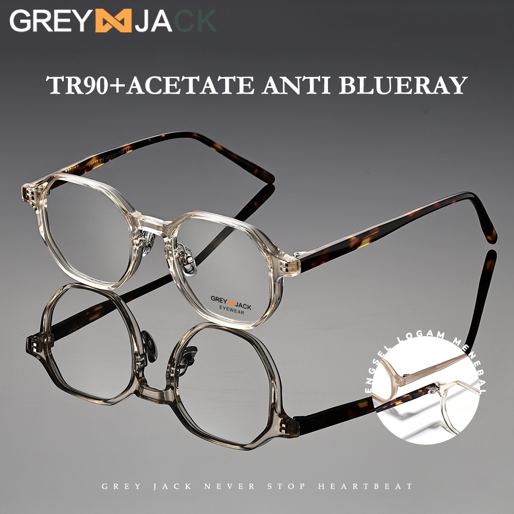 Grey Jack Kacamata Lensa Blueray Bahan TR90+Acetate Model Geomretric Bisa Minus Antiradiasi Blueray 