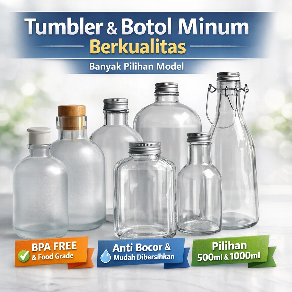 Botol Minum kaca Aesthetic Water Bottle Termos Botol Bening Estetik Botol Minuman korea