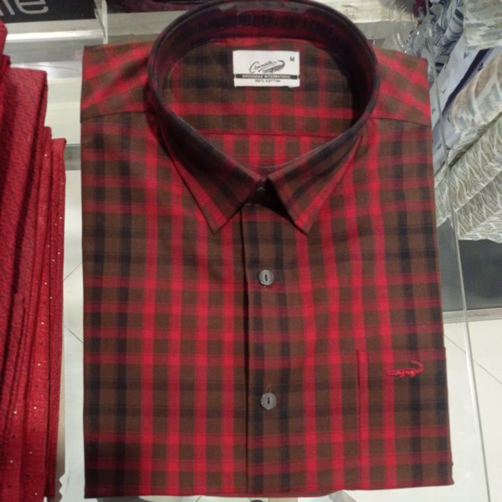 Crocodile - Kemeja lengan pendek merah motif kotak kemeja merah crocodile