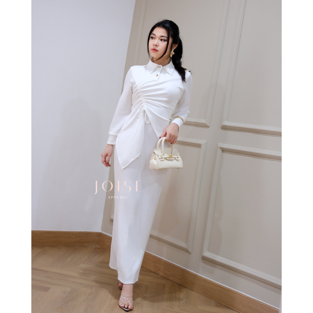 JOISE - Lara Asymmetric Long Dress / Dress Tali Serut Panjang Kancing Maxi Casual Polos Stretch