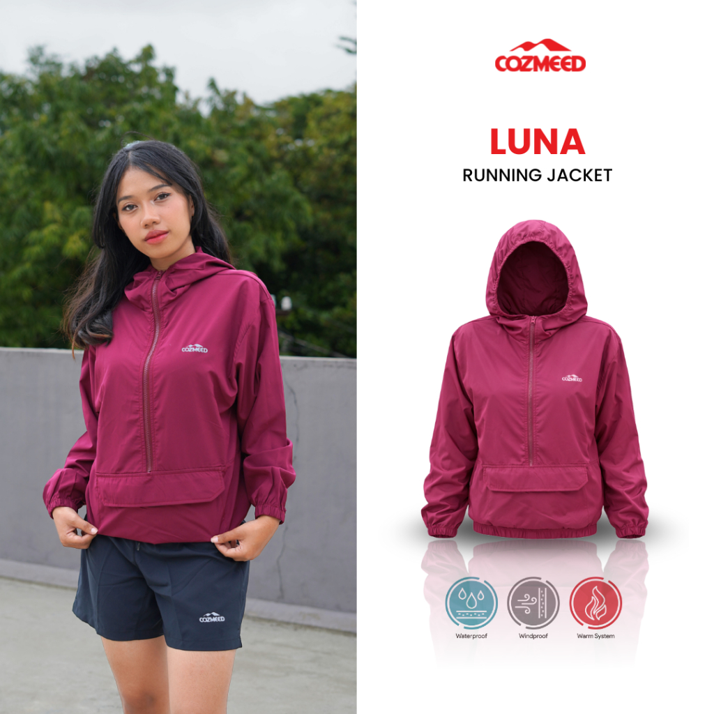 Cozmeed Jaket Olahraga Parasut Anti UV Polos Kantong Kangguru Olahraga Lari Yoga GYM Outdoor Luna