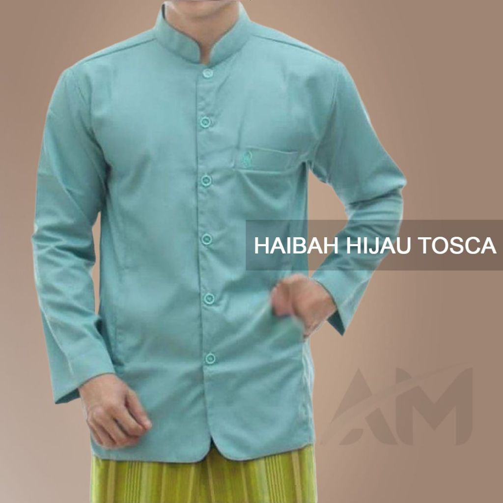 baju Koko pria dewasa lengan panjang baju Koko hijau tosca