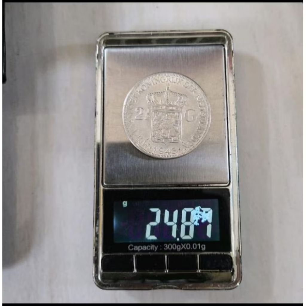 Koin kuno langka Silver Perak 2 1/2 Gulden Asli Wilhelmina Nederlandsch Indie 1943
