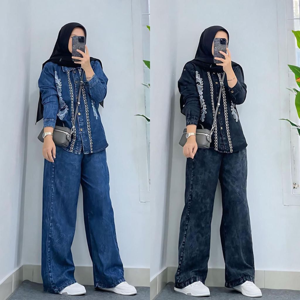 Setelan Wanita Jeans Bordir | Setelan Kekinian OOTD