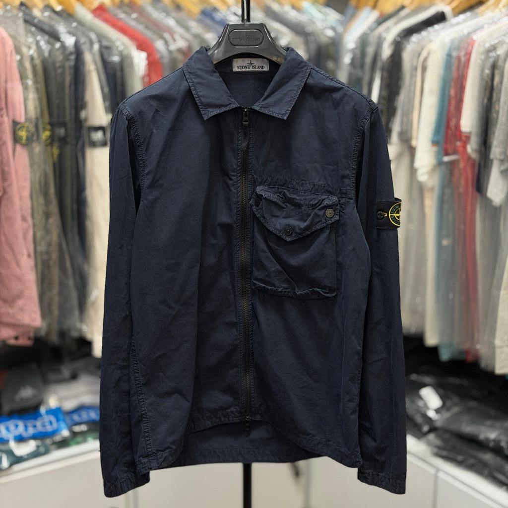 Overshirt Stone Island Single Pocket Navy Used Like New CLG Authentic Original 100%  Size : L ( 74 X