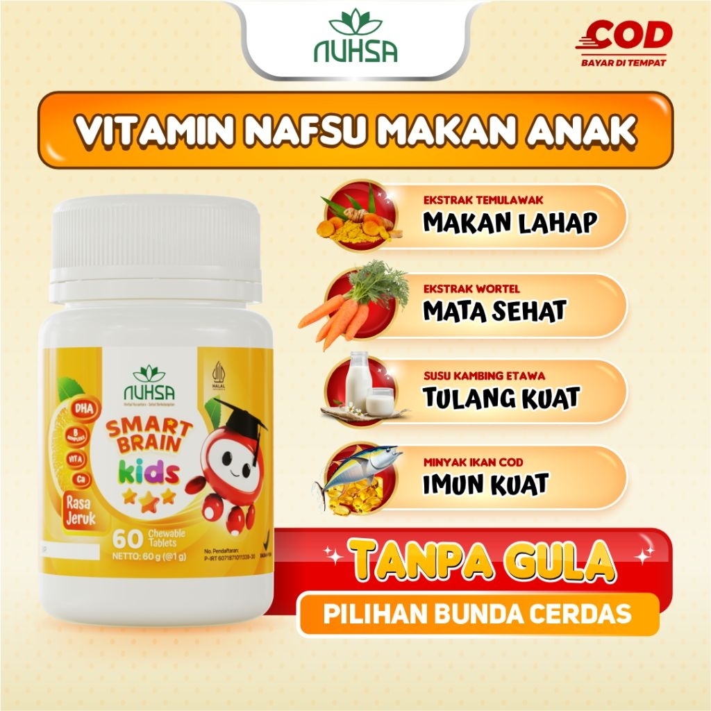 VITARO Nuhsa Smart Brain Kids Vitamin Nafsu Makan Anak Penambah Berat Badan & Kecerdasan Otak - DHA 