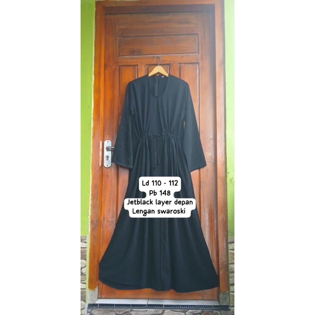 abaya gamis jetblack mix emboss