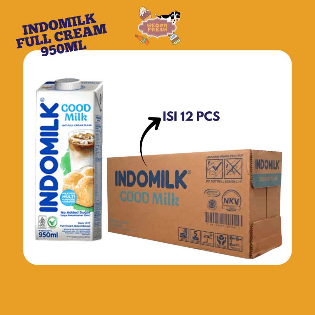 Susu UHT Full Cream Indomilk 1 Liter 950ml isi 12 pcs - Karton Dus