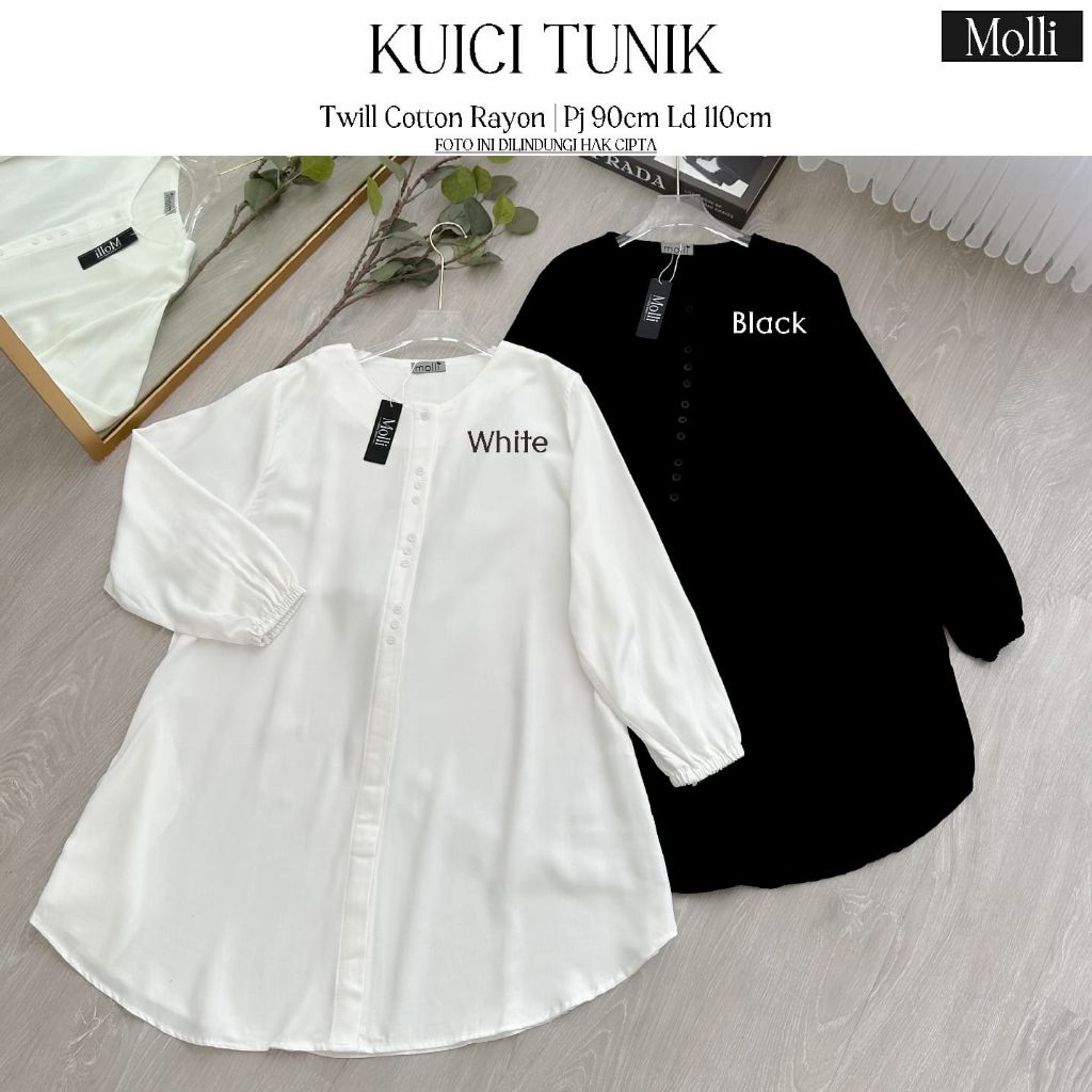 KUICI TUNIK WANITA BAHAN RAYON TWILL PREMIUM MOTIF POLOS HITAM PUTIH