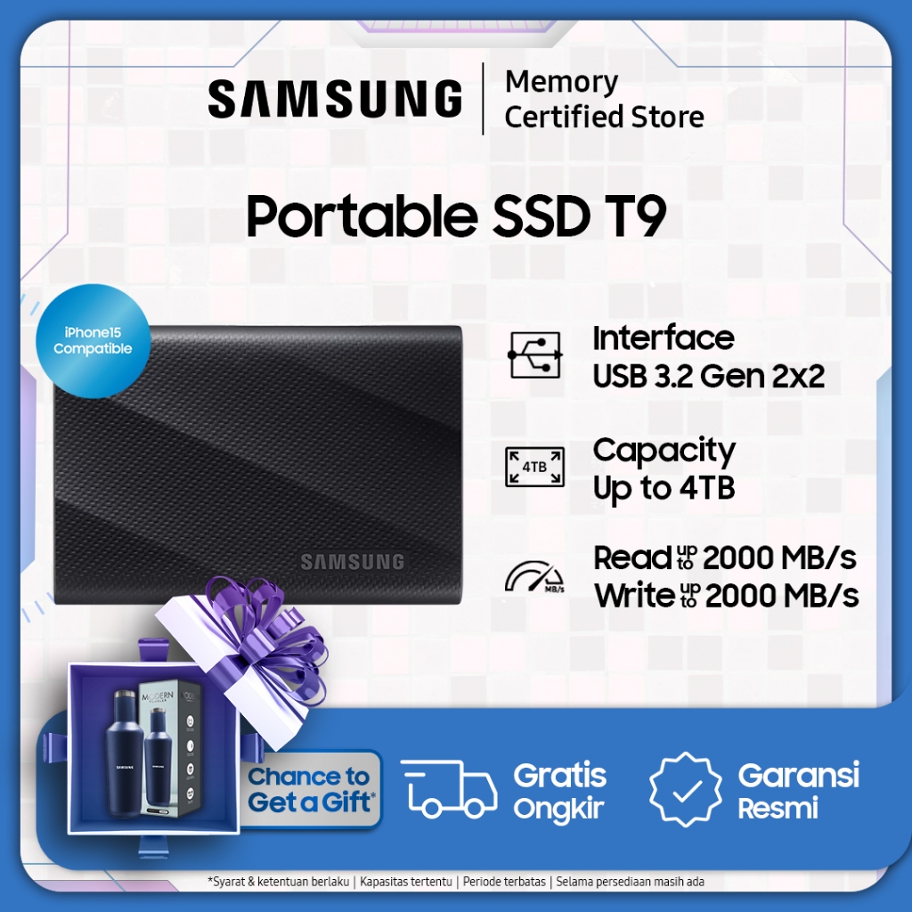 Samsung Portable SSD T9 USB 3.2 Gen 2x2 - SSD Eksternal - 1TB / 2TB / 4TB