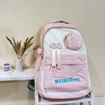 BACKLAB BL0010- Tas Ransel anak perempuan premium warna pink & putih waterproof I Fashion anak backp