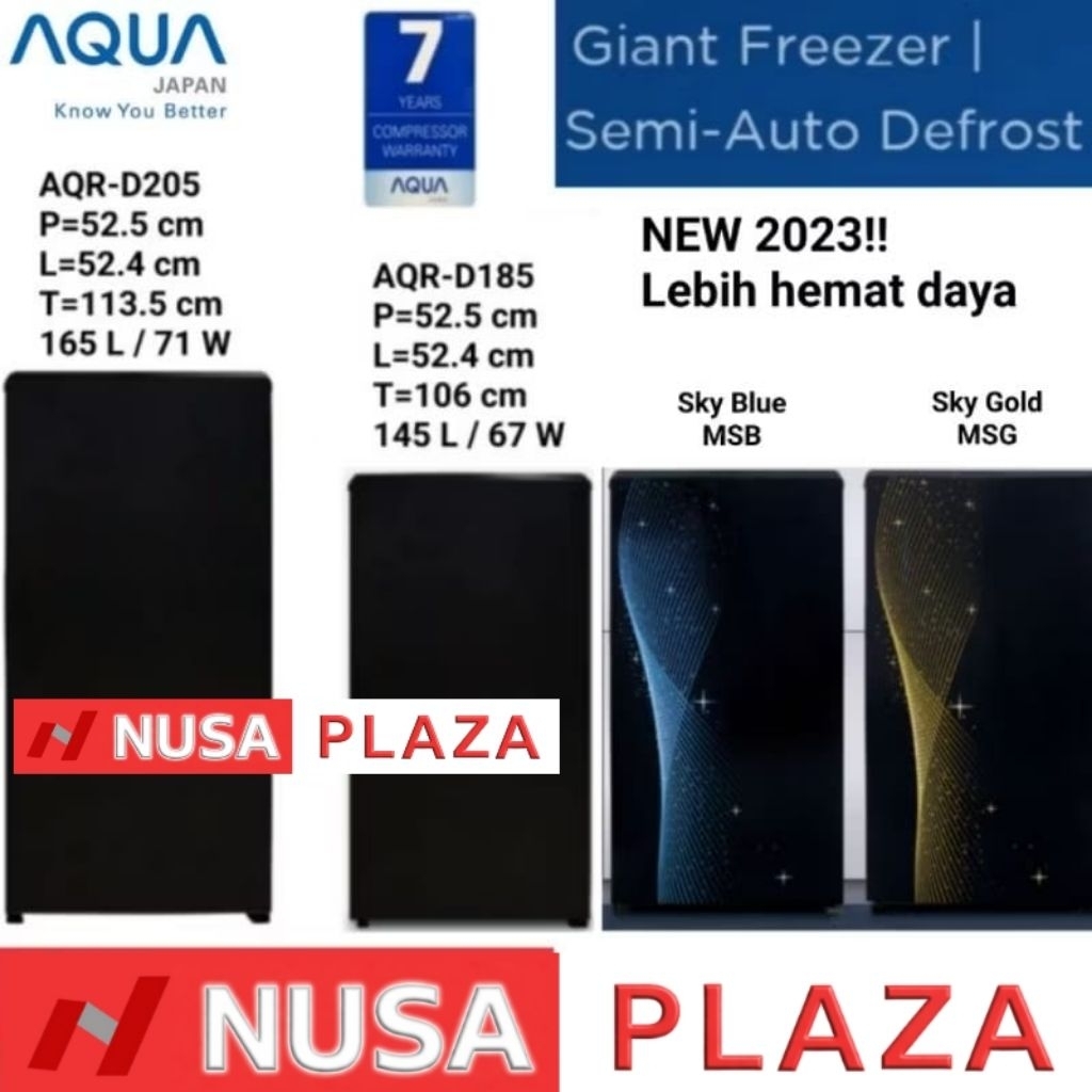 KULKAS AQUA 1 PINTU AQR-D185 / AQR-D205 / AQR-D225 LOW WATT+SEMI DEFROST+BIGGER FREEZER (KHUSUS MEDA