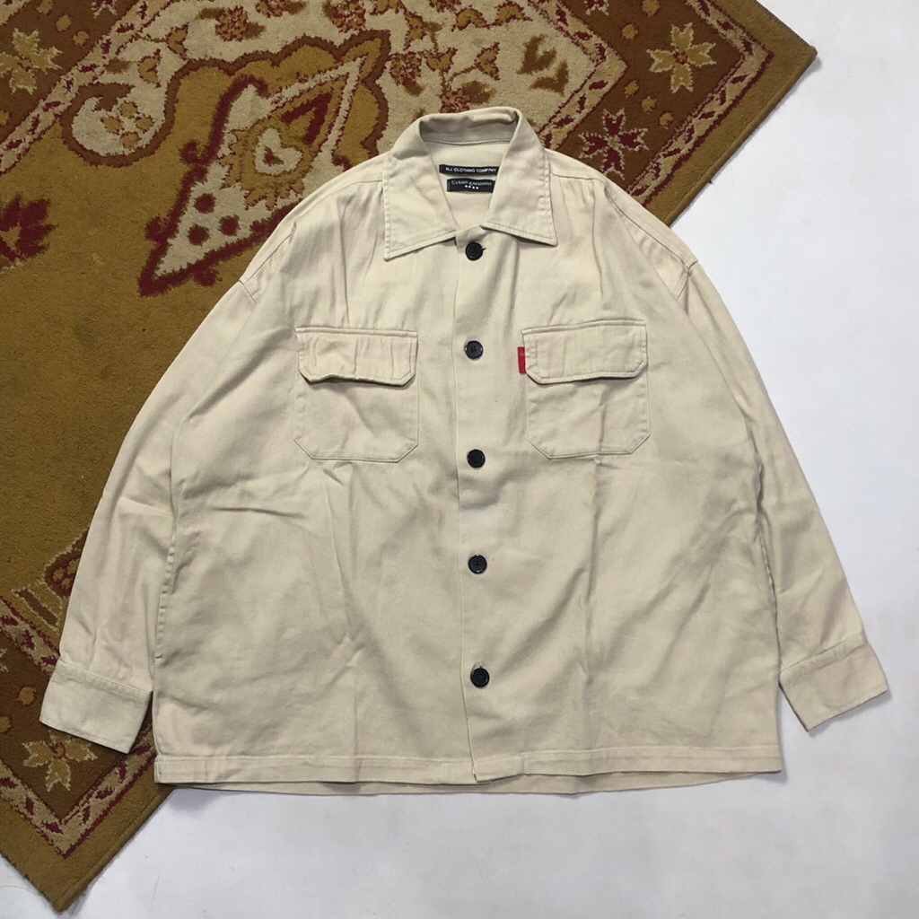 N.J CLOTHING COMPANY Beige Outerwear Jacket Denim Double Pocket Unisex