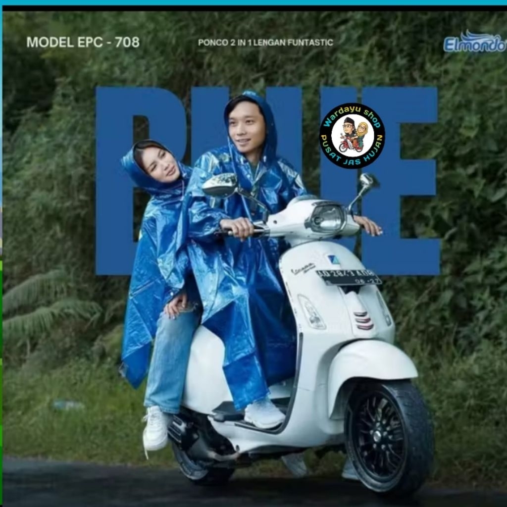 Jas Hujan Elmondo 2in1 Ponco 2 Kepala Jumbo Funtastic Tebal Lentur Tahan Lama