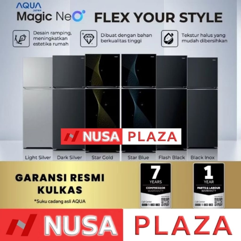 KULKAS AQUA 2 PINTU MAGIC NEO Series BIGGER FREEZER + ENERGY SAVING + TURBO COOLING (KHUSUS MEDAN)