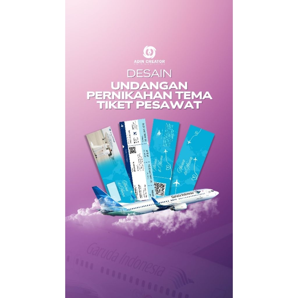 UNDANGAN PERNIKAHAN TEMA TIKET PESAWAT GARUDA