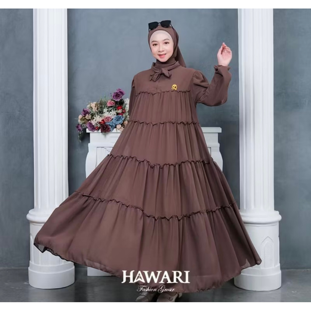 Gamis hawari set hijab ceruty polos mewah gamis simple lebaran 2026 gamis hawari set kerudung