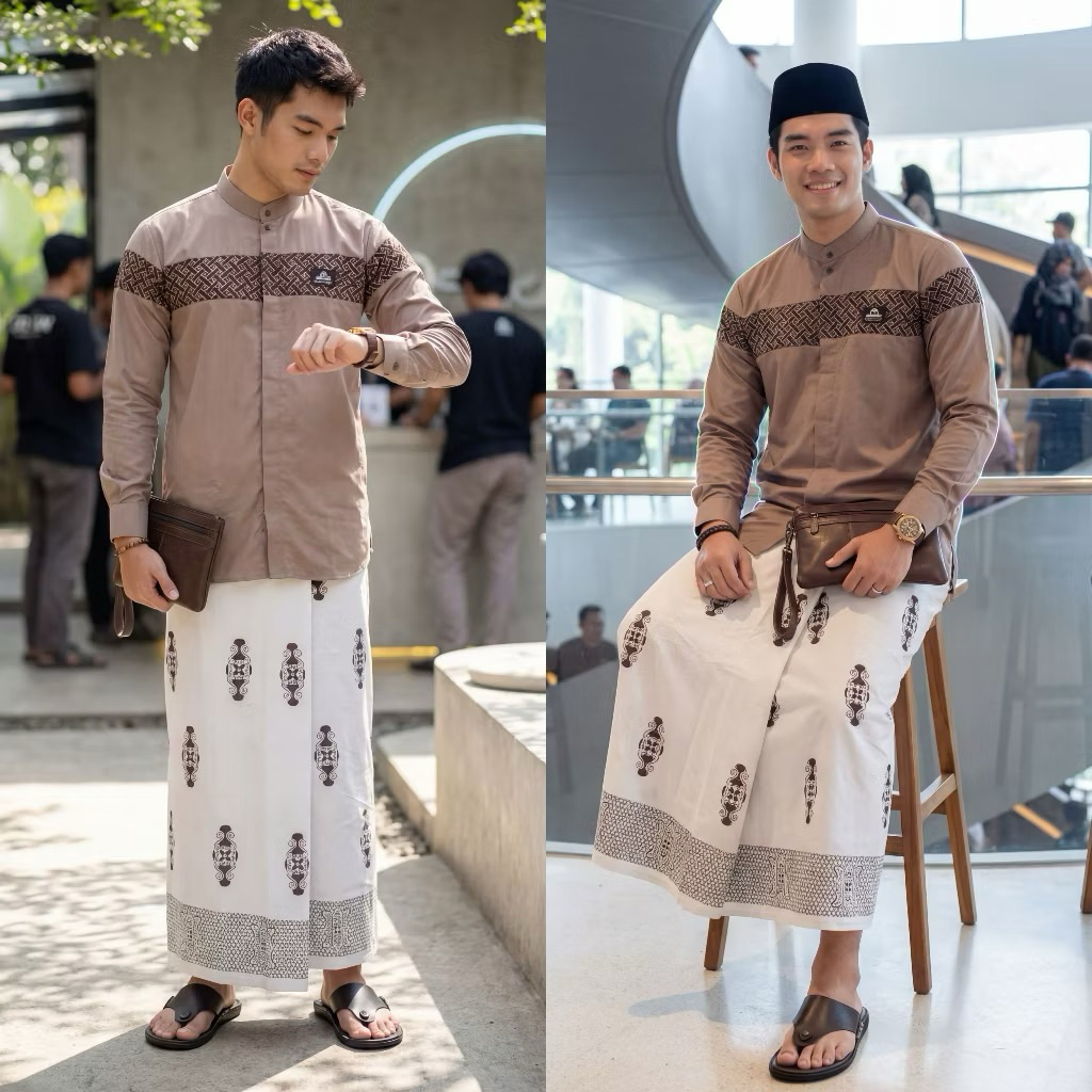 SETELAN BAJU KOKO DAN SARUNG PRIA DEWASA MOTIF BATIK MACAN WAYANG ACEH TERBARU
