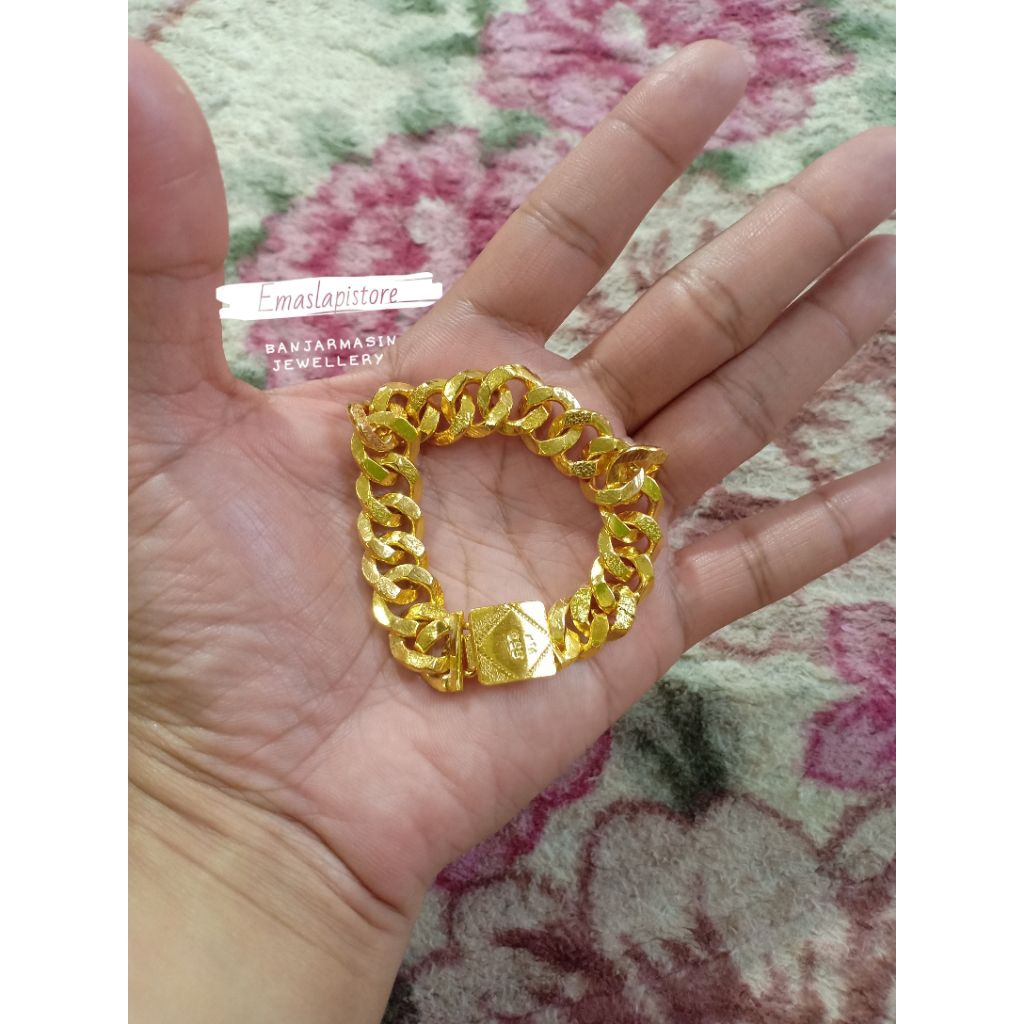 Gelang Medium Segi Rantai Sisik Naga Lapis Emas 999 Banjar