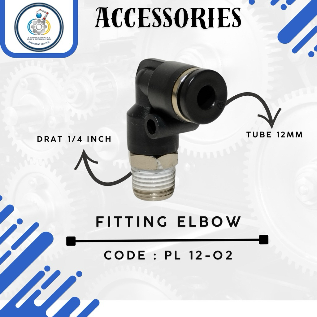 FITTING ELBOW MALE PNEUMATIC TUBE PL 12-02 NEPEL ANGIN 12MM X 1/4"