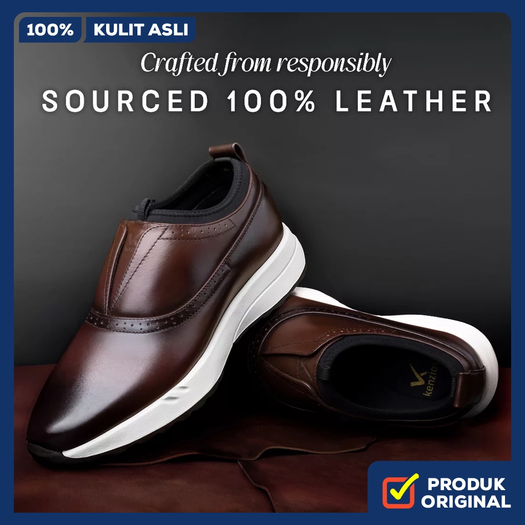 VINCI SNEAKS BROWN ORIGINAL x KENZIOS Sepatu Loafers Coklat Pria Kulit Sapi Asli Formal Casual Kerja