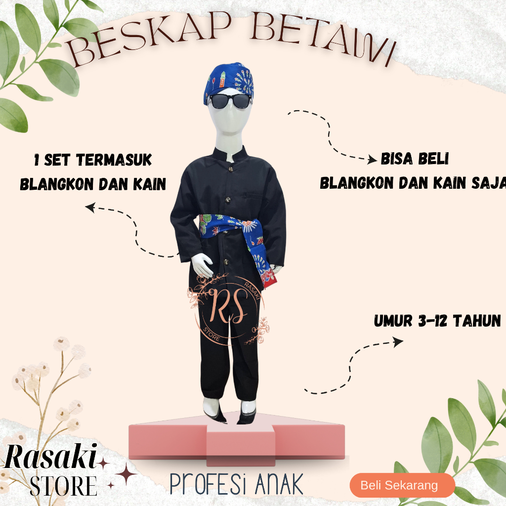 Baju Adat Anak Betawi Blangkon  Abang Beskap Komplit Baju Pangsi Betawi Anak Lengkap Baju Adat Pria 
