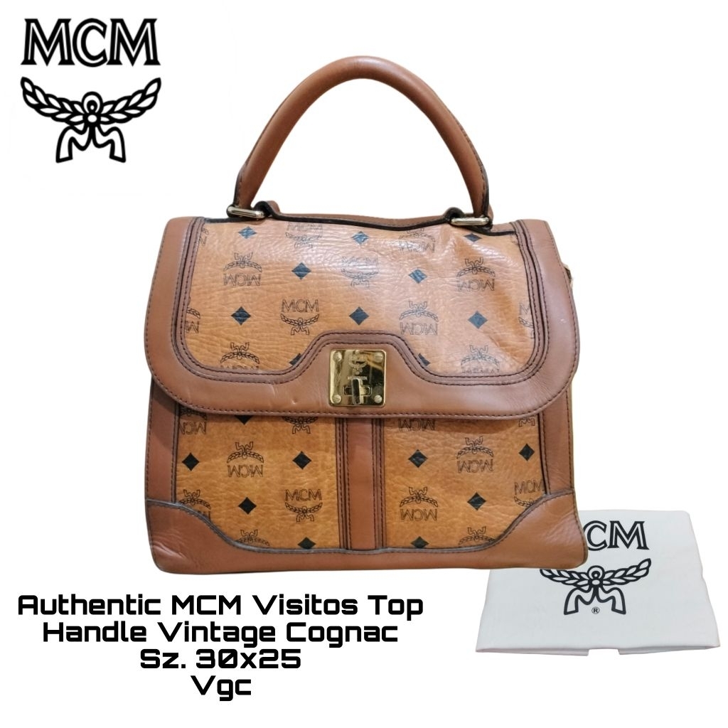 Preloved_Authentic MCM Visitos Top Handle Vintage Cognac