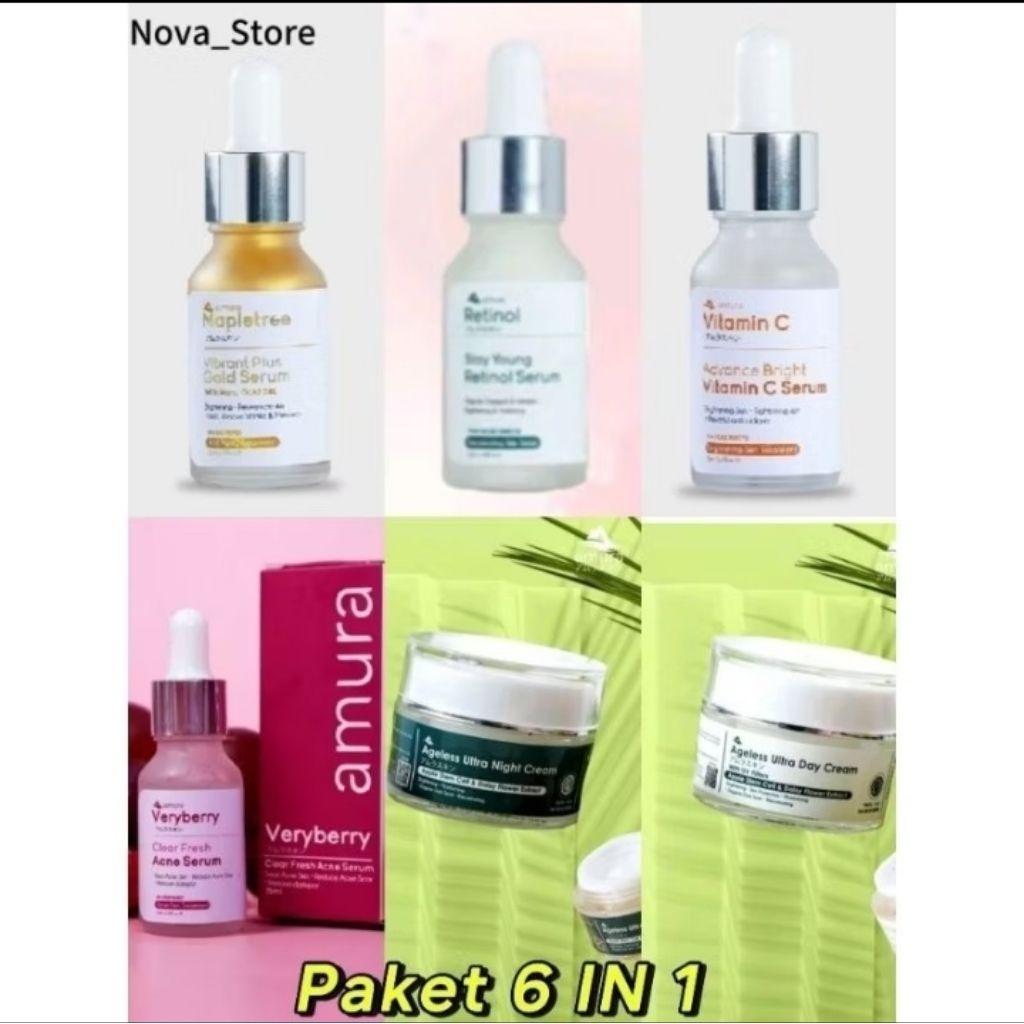 PROMO SKINCARE AMURA PAKET GLOWING 6 in 1 MEMBANTU MENGATASI JERAWAT,FLEK HITAM DAN KERUTAN DI WAJAH