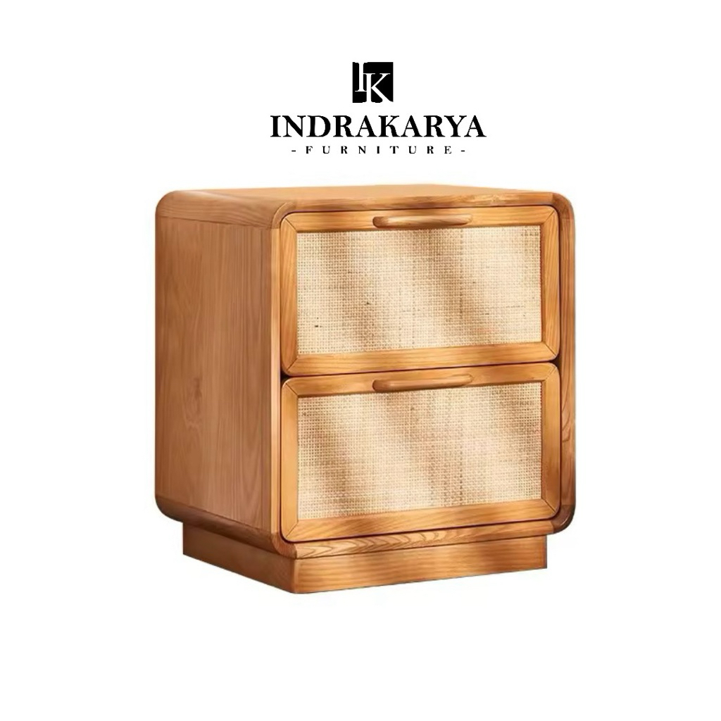 Meja Nakas Rotan Kayu Sungkai Furniture Jepara