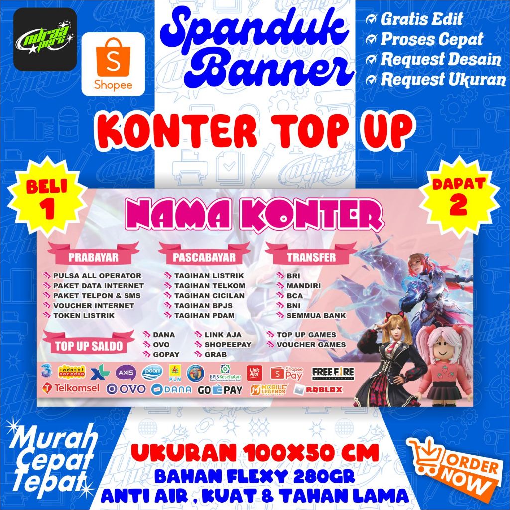 SPANDUK BANNER KONTER TOP UP 100X50