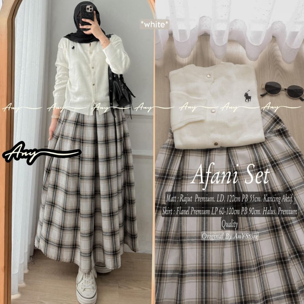 Afani one set rok flanel kotak kotak jeans by A.N.Y kemeja knit polos baju kemeja wanita one set wan