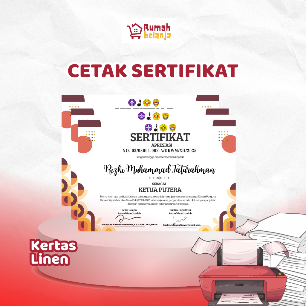 [PROMO] JASA CETAK SERTIFIKAT / PIAGAM PENGHARGAAN CUSTOM KERTAS LINEN PREMIUM - MURAH & CEPAT