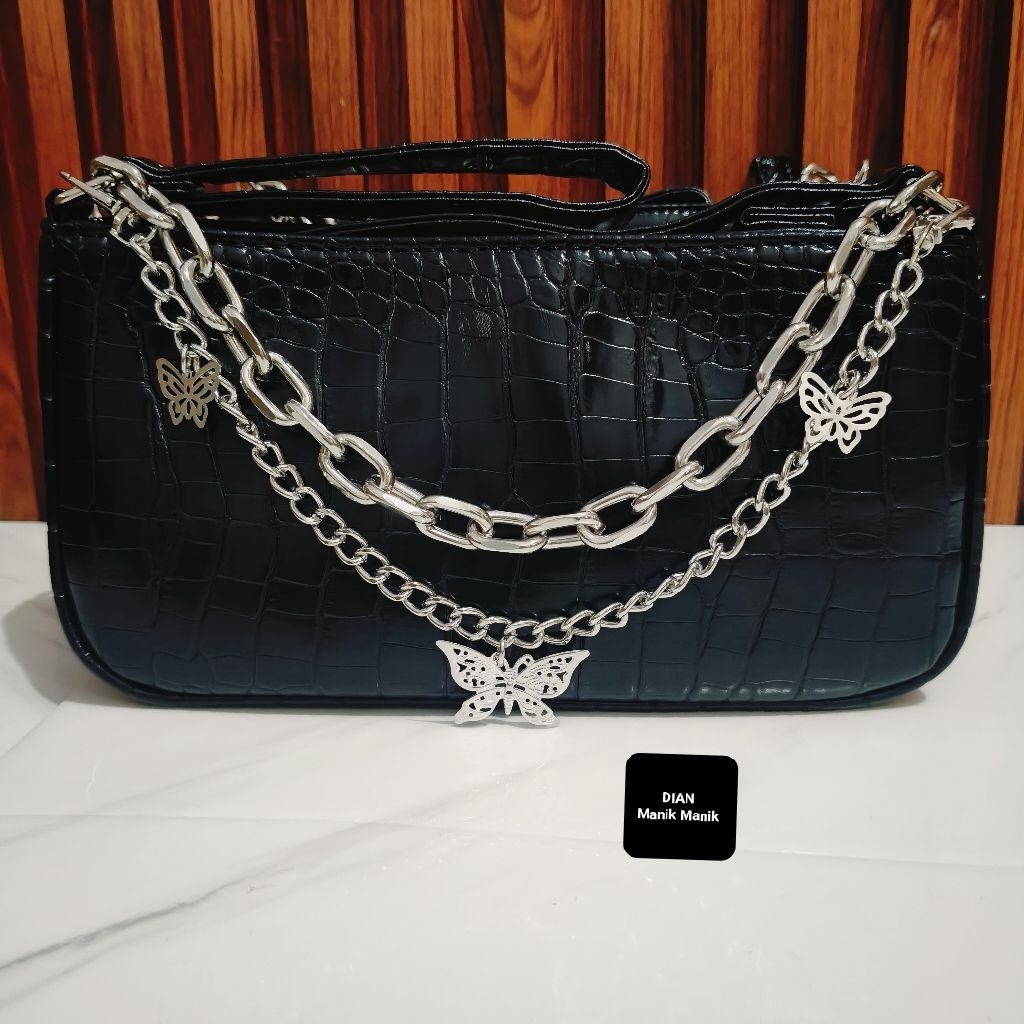 OHSOME Egradable Black Crocodile/ tas bahu/tas selempang/Tas Wanita HITAM