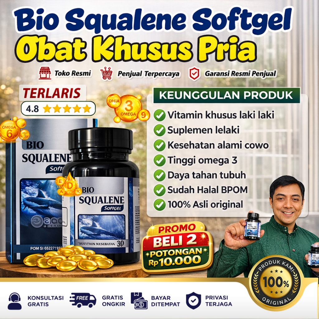 Bio Squalene Original Obat Khusus Pria Vitamin Kesehatan Laki laki Suplemen Lelaki Minyak Ikan Omega