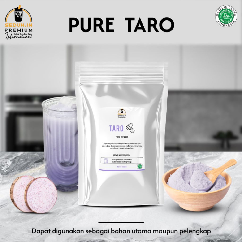 pure 500 gram taro tanpa gula/ bubuk minuman premium