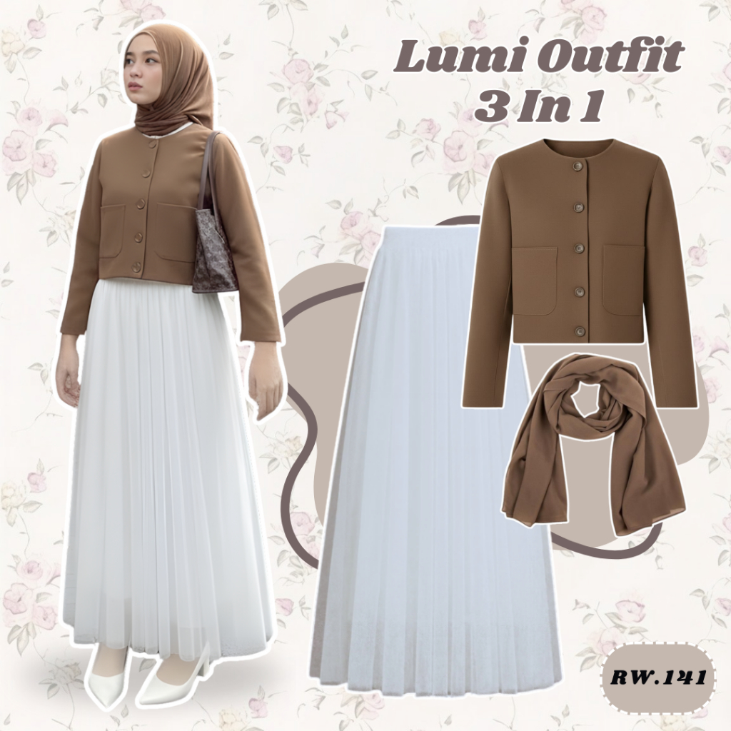 1 Set Formal Kekinian Wanita (Gemma Blazer,Rok Tutu,Pasmina) Outfit Kekinian Kerja, Hangout, Jalan -