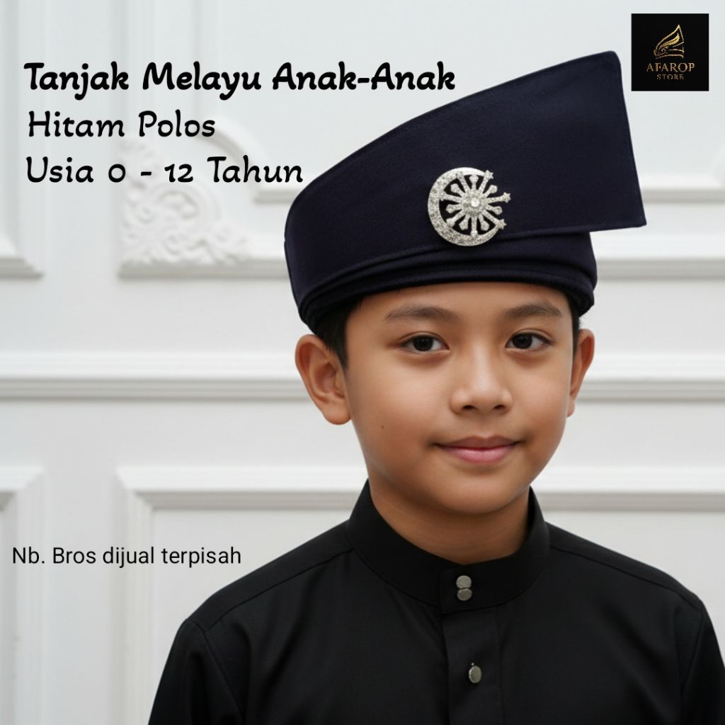 Tanjak/Tengkolok Melayu Anak 0-12 Tahun Warna Hitam Premium | Ikat Kepala Adat untuk Karnaval, Sekol