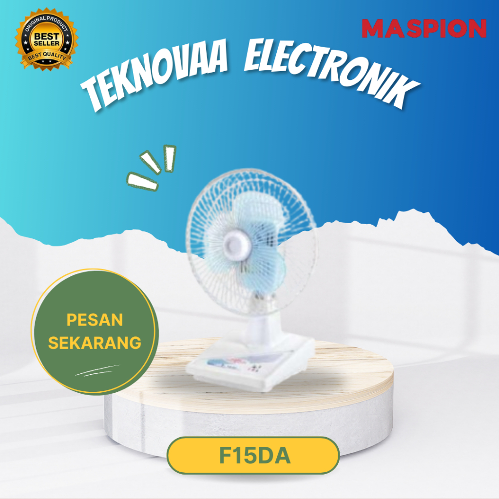 MASPION Kipas Angin Meja Desk Fan 6 Inch F-15DA Low Watt 18 Watt Motor Tembaga Kuat Garansi Resmi