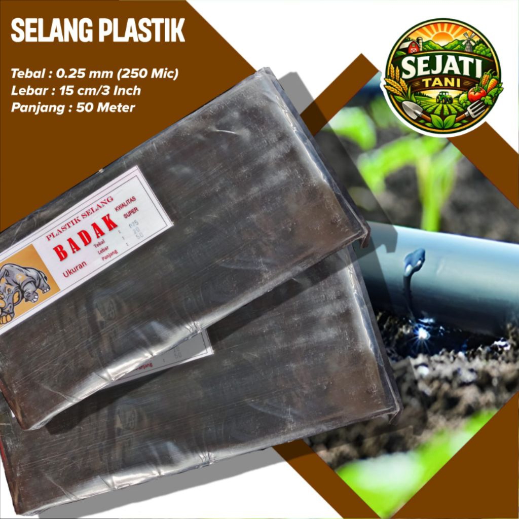 Selang Plastik Hitam Tebal 0.25 Lebar 15 cm (3 Dim/inch) Panjang 50 Meter cap Badak