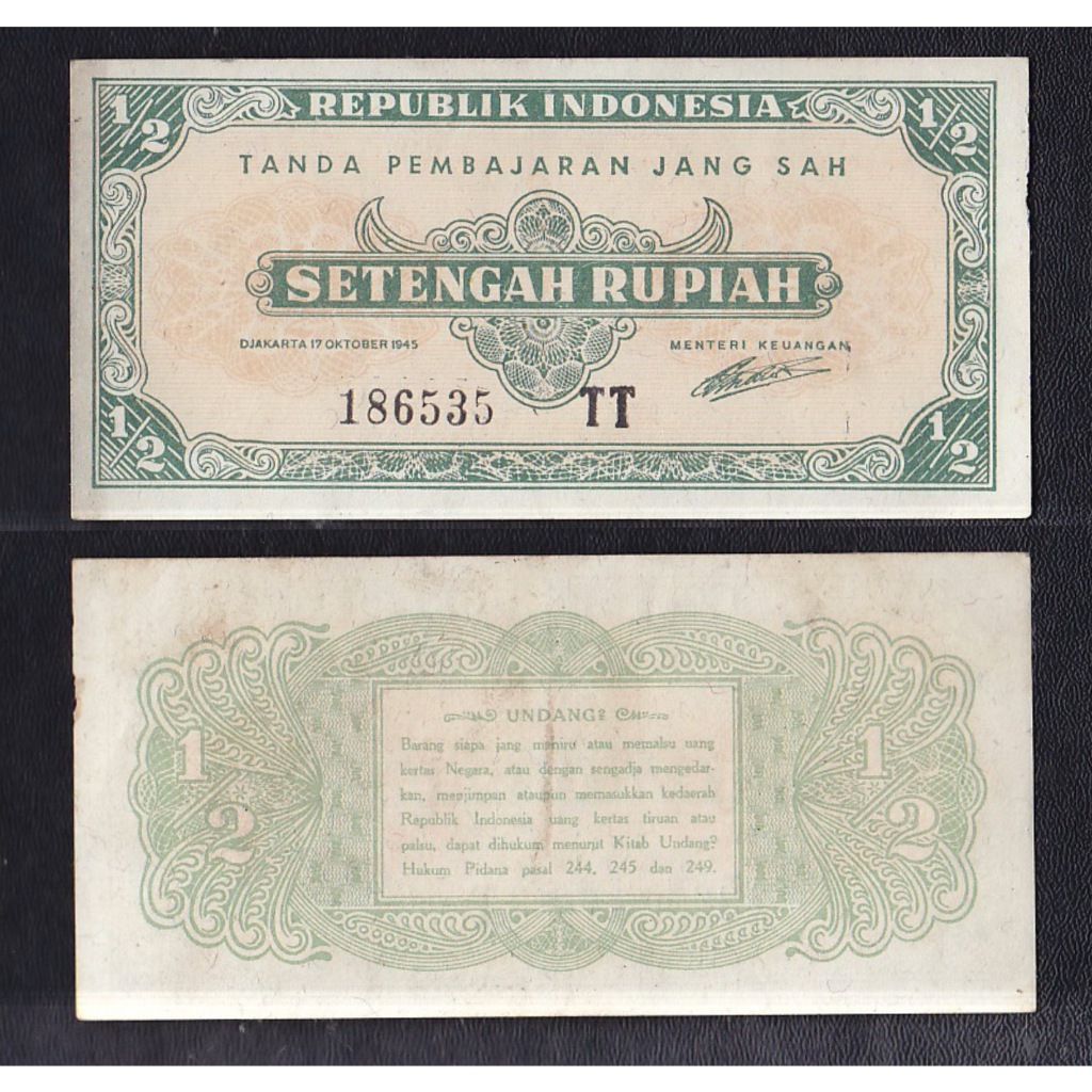 Uang kuno ½ (setengah) Rupiah tahun 1945 #seri Oeang Repoeblik Indonesia (ORI-I)