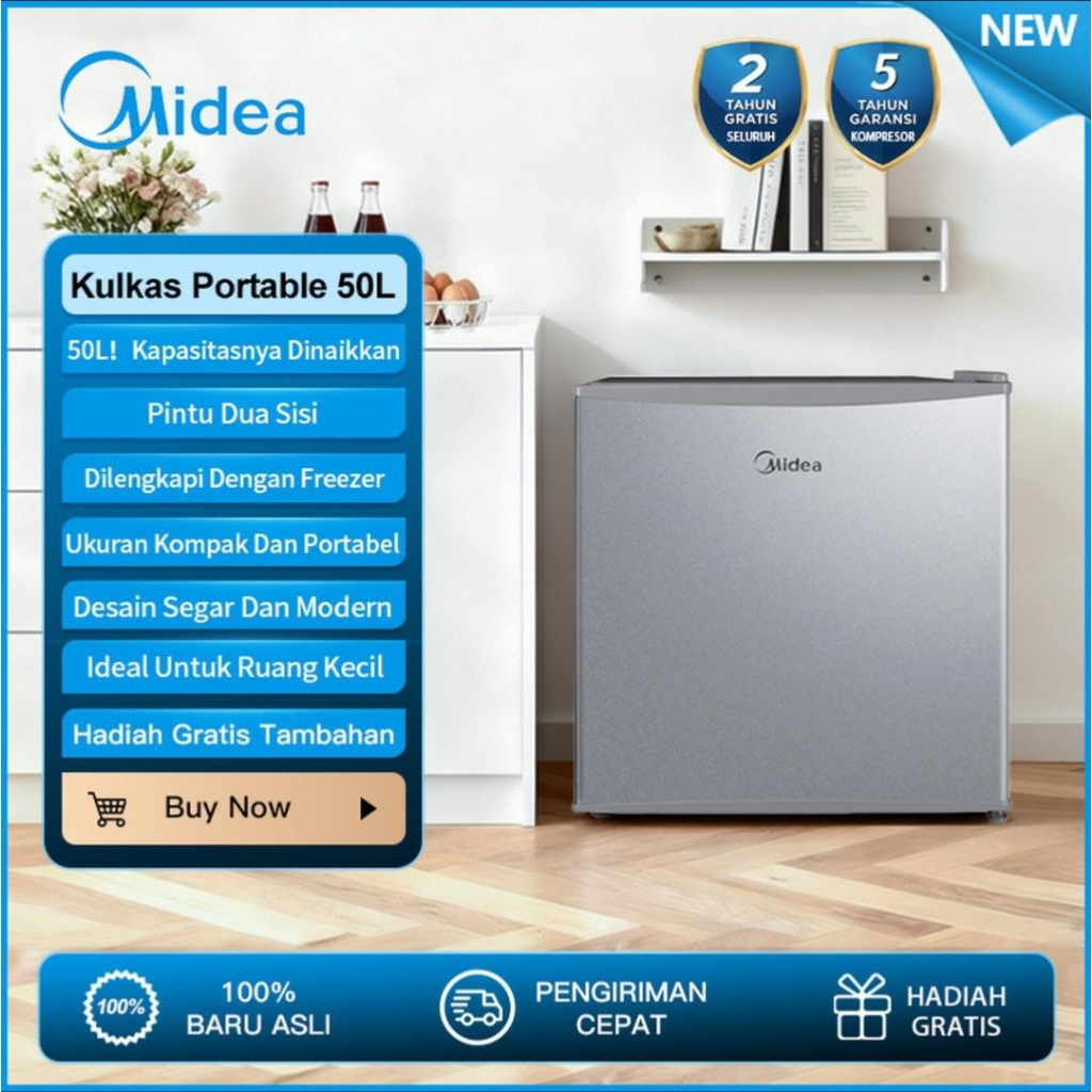 KULKAS MINI PORTABLE MIDEA MDRD86FGG50ID 50LITER KULKAS PORTABLE MIDEA KULKAS MINI BAR MIDEA KULKAS 