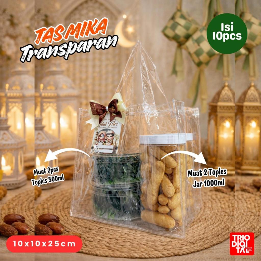 (Isi 10pcs) TAS MIKA Transparan uk 24x16x22cm Muat Toples kue kering untuk hampers idul fitri
