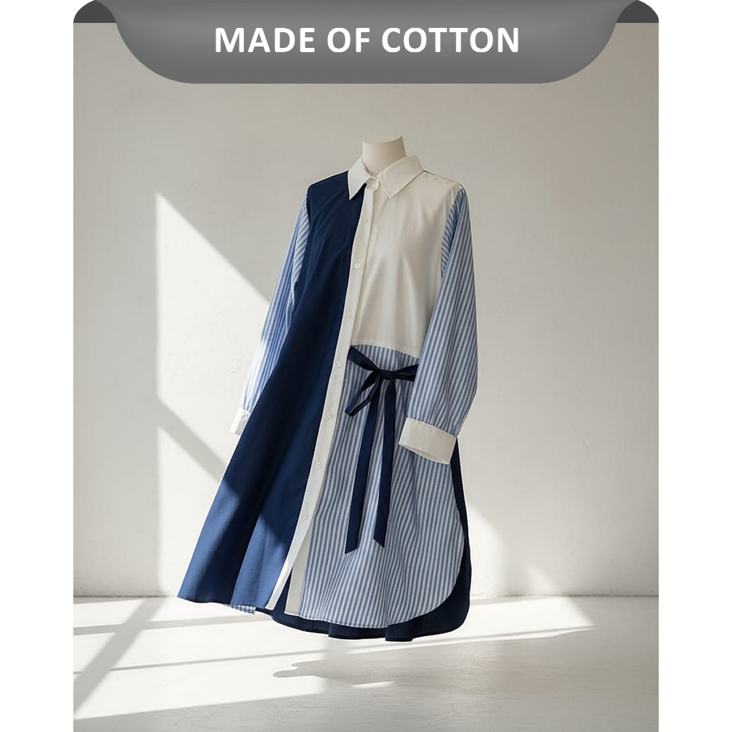 Bigissimo In Cotton - Zelia Tunik | Atasan Wanita Tunik Cotton Salur Big Size Jumbo LD 130