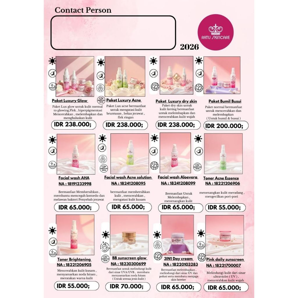 Ratu Skincare Facial Wash Toner Miracle Brightening Serum Red Jelly Glowing Gel Day Cream Pink Daily