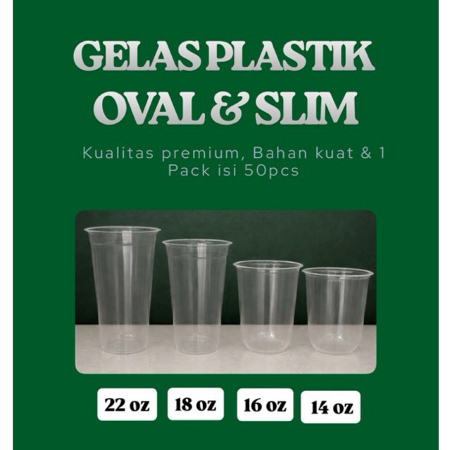 Gelas Plastik Oval & Slim 16oz / 18oz / 22oz – Cup Minuman Premium