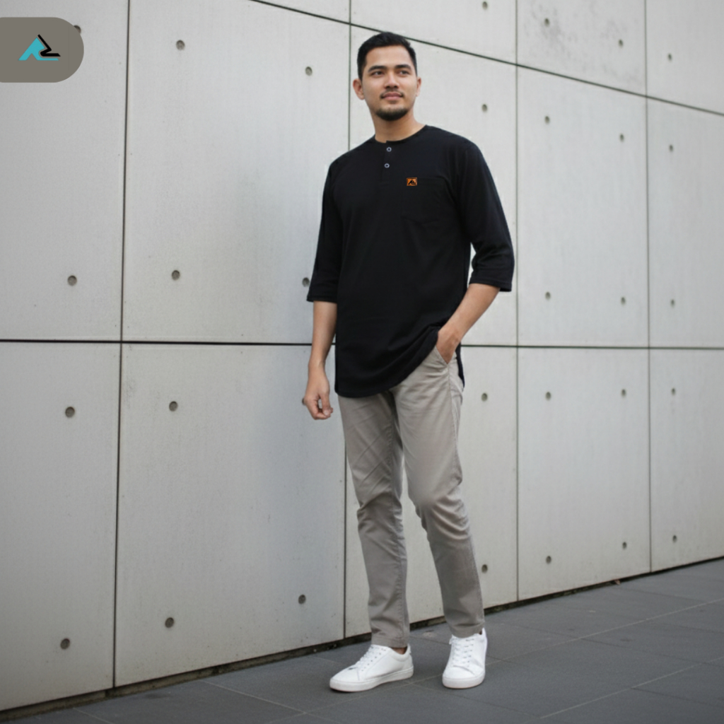 AZLINA Baju Koko Pria Berbahan Kaos Simple Modern