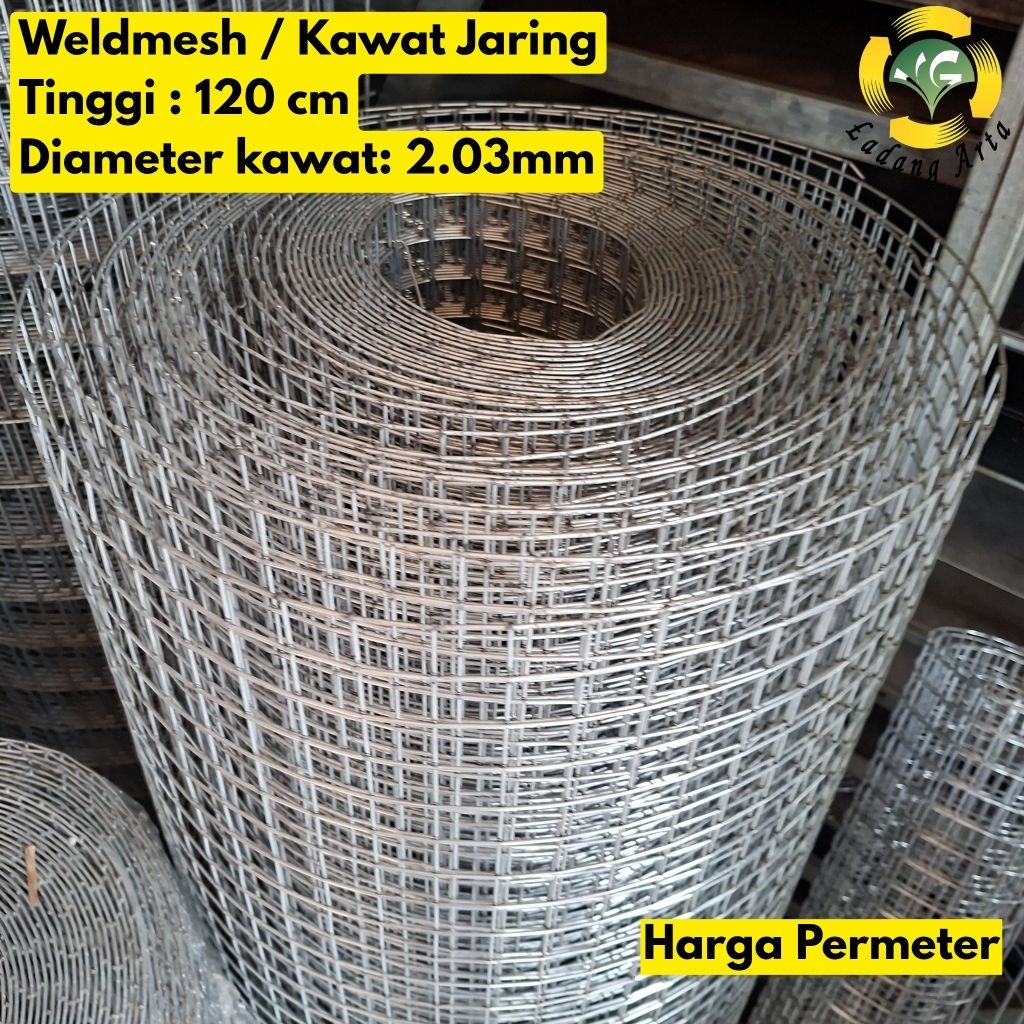weldmesh / kawat jaring tinggi 120 cm / lubang 2.5 cm/ Diameter kawat 2.03mm