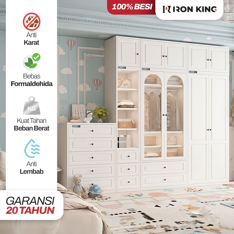 IRONKING Wardrobe Lemari Pakaian Gantung Lemari Baju Lemari Besi Pakaian Lemari Baju Besi Minimalis